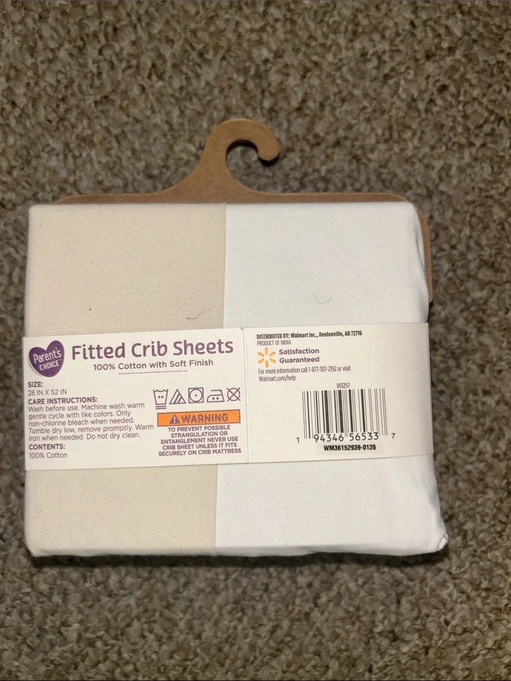 Parent's Choice Fitted Crib Sheets — White & Cream (2-Pack)
